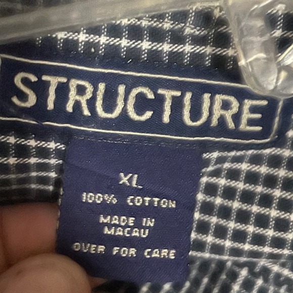 STRUCTURE Mens XL Button Down Shirt Long Sleeve Gingham Check 100% Cotton - Picture 2 of 4